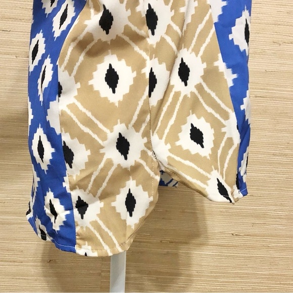 Women’s Blue White Gold Abstract Colorblock Button Front Bell Sleeve Shirt Large - Picture 5 of 8